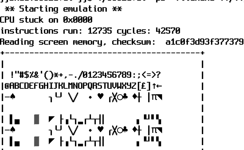 screenshot of output, petscii table